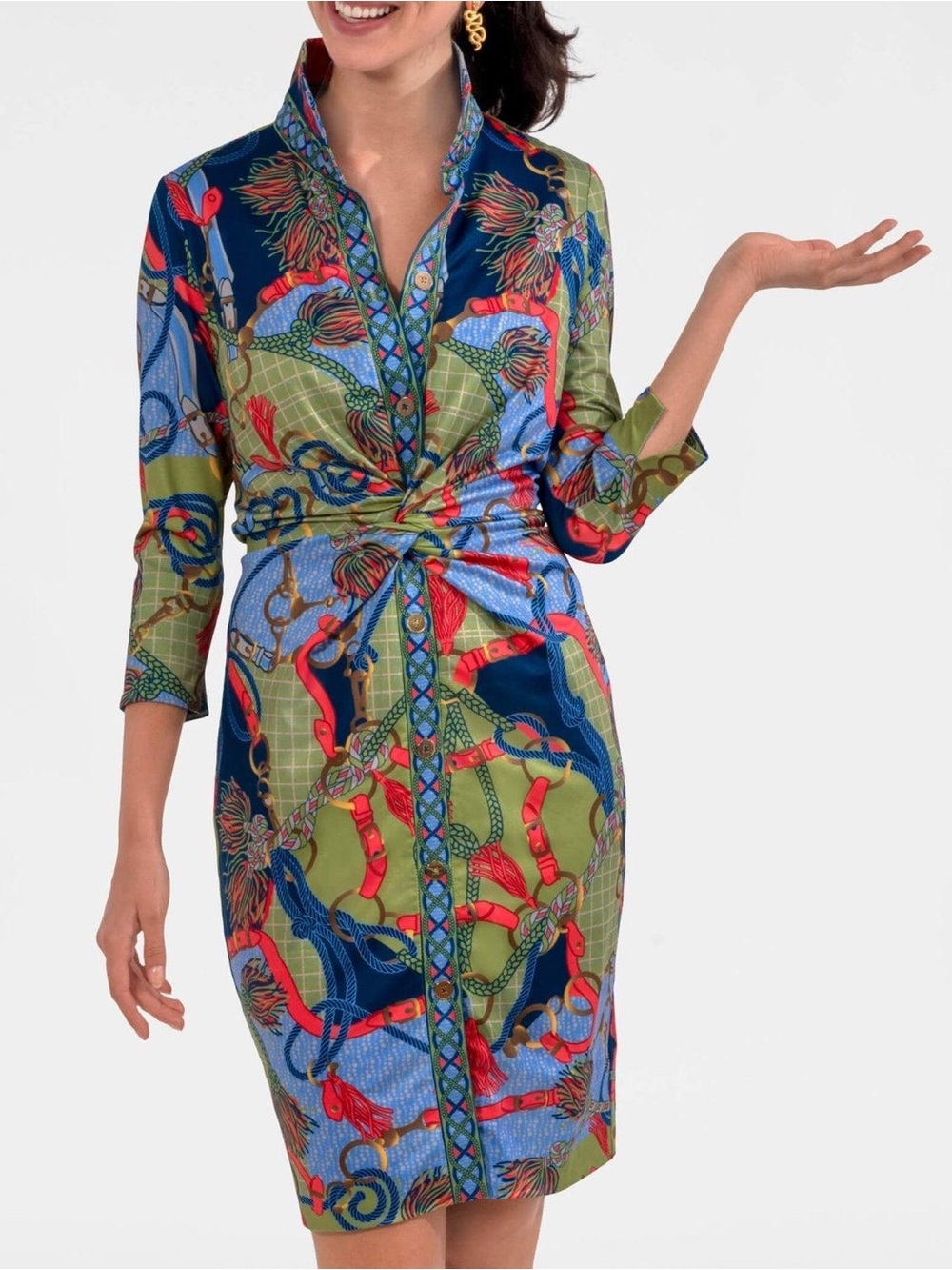 GRETCHEN SCOTT twist & shout ditto print dress in olive, navy, periwinkle XXXL